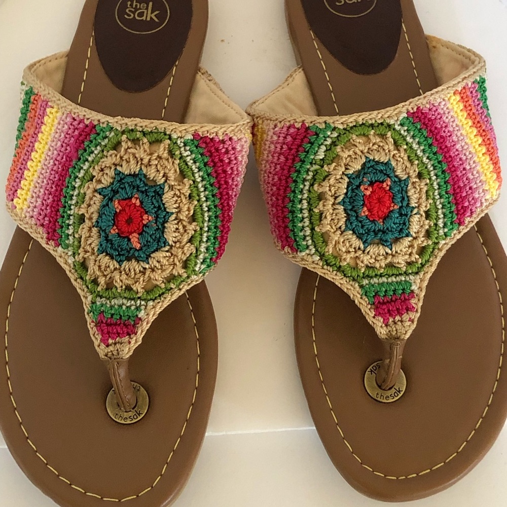 The Sak crocheted thong sandals multicolored boho